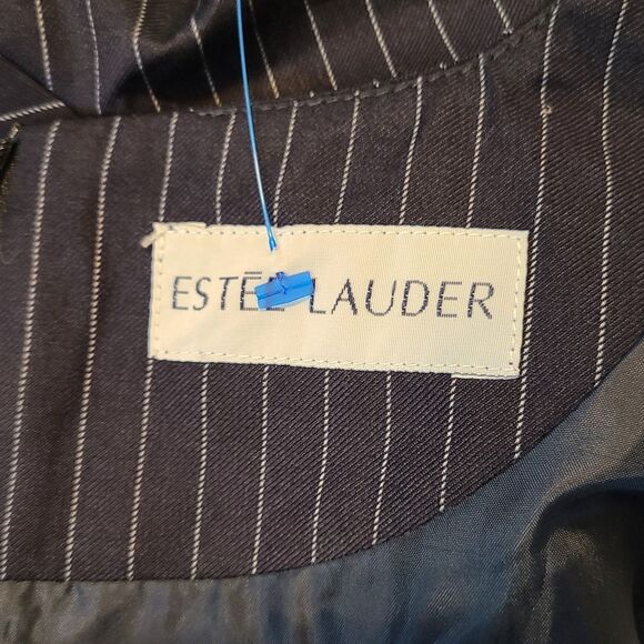 Estee Lauder Navy Blue Pinstripe Tulip Style Fit & Flare Vintage Dress, Size 8 - Picture 9 of 10